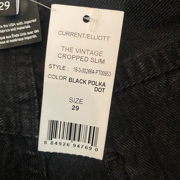 Current/Elliot The Vintage cropped slim black & white polka dot jean NWT size 29 - Picture 13 of 13